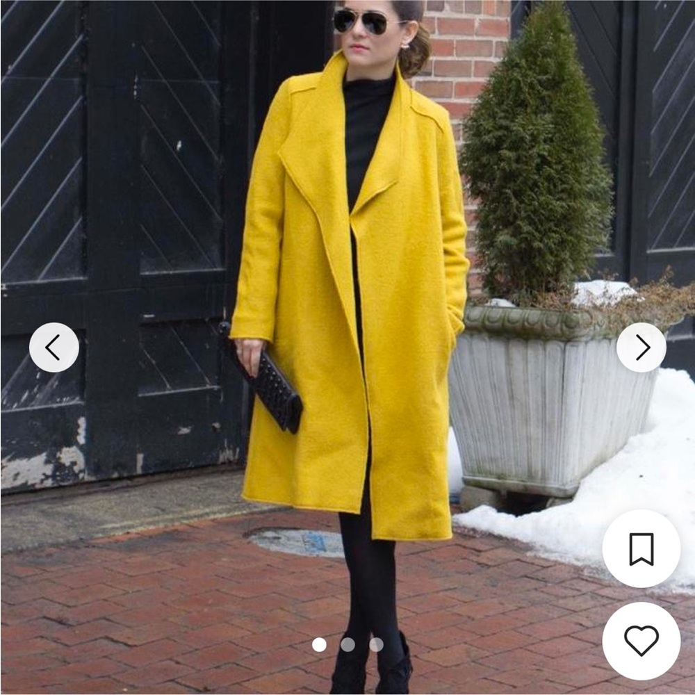 Tahari Mustard Yellow Wool Long Pea Coat Jacket EUC